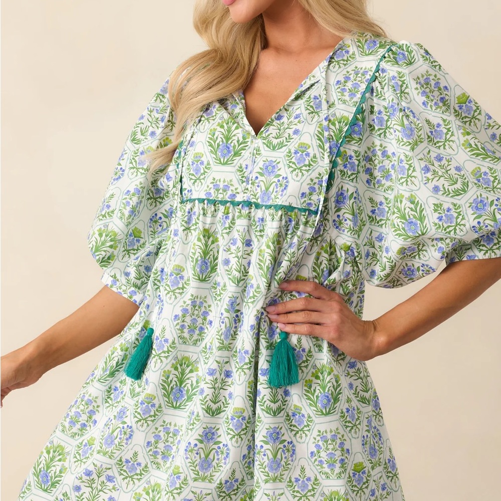 Red Dress Entro Green and Blue Floral Mini Dress